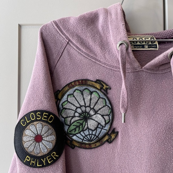 CLOSED distressed lilac patchwork hoodie jacket Medium Streetwear Coastal - Picture 2 of 7